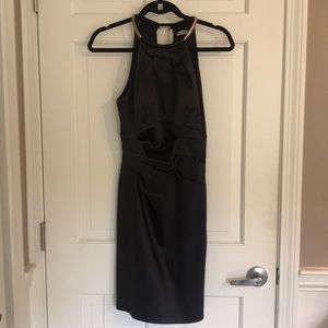 Elegant black midi with neck embellishment